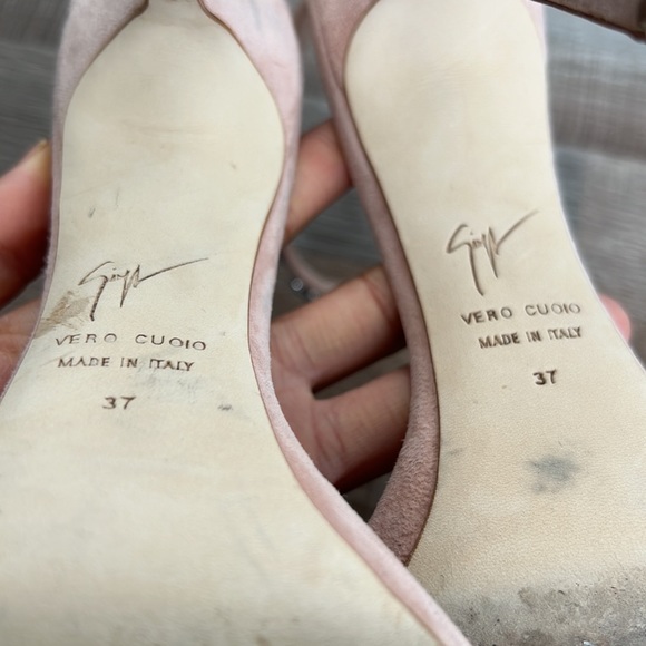 GIUSEPPE ZANOTTI Blush Pink Suede Crystal Embellish Sandal Heel - Picture 12 of 12